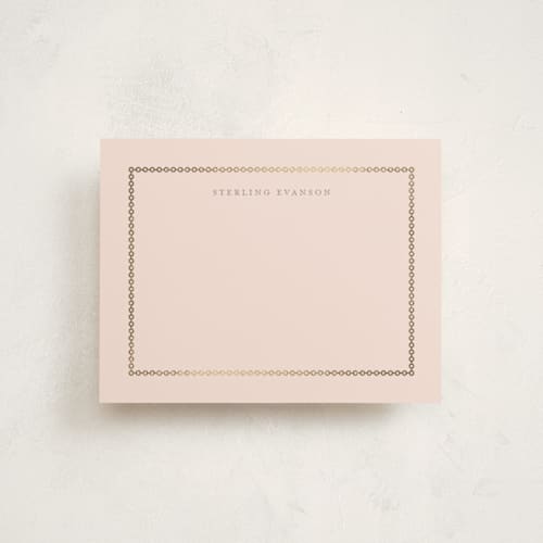 This is a blush foil stamped stationery with foil pressed by Melinda Denison called luxe printing on signature in 4.25x5.5