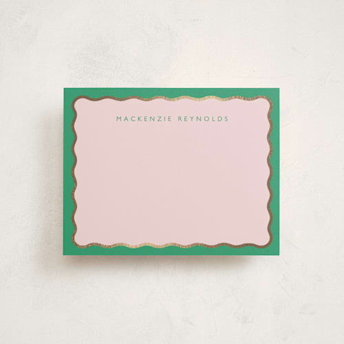 This is a peridot foil stamped stationery with foil pressed by Olivia Raufman called preppy twist printing on signature in 4.25x5.5