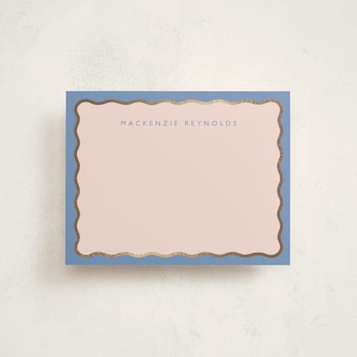 This is a cornflower foil stamped stationery with foil pressed by Olivia Raufman called preppy twist printing on signature in 4.25x5.5