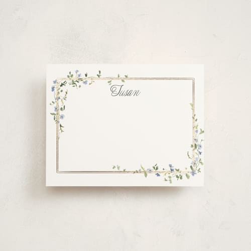This is a bluebell foil stamped stationery with foil pressed by Everett Paper Goods called flowering vine printing on signature in 4.25x5.5