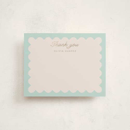 This is a aquamarine foil stamped stationery with foil pressed by Leia Matt called macaron box printing on signature in 4.25x5.5