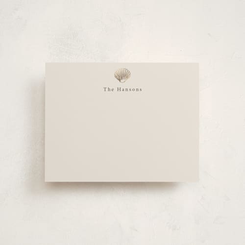 This is a sand foil stamped stationery with foil pressed by Hannah Bowman called simple seashell printing on signature in 4.25x5.5