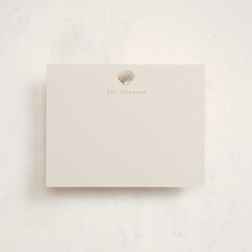 This is a sunrise foil stamped stationery with foil pressed by Hannah Bowman called simple seashell printing on signature in 4.25x5.5