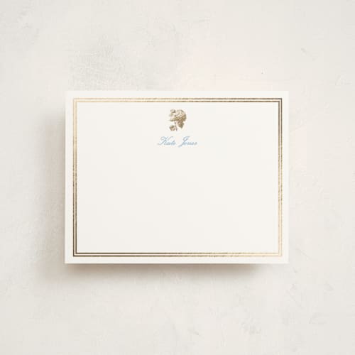 This is a sky blue foil stamped stationery with foil pressed by Megan Davis called cheseapeake printing on signature in 4.25x5.5