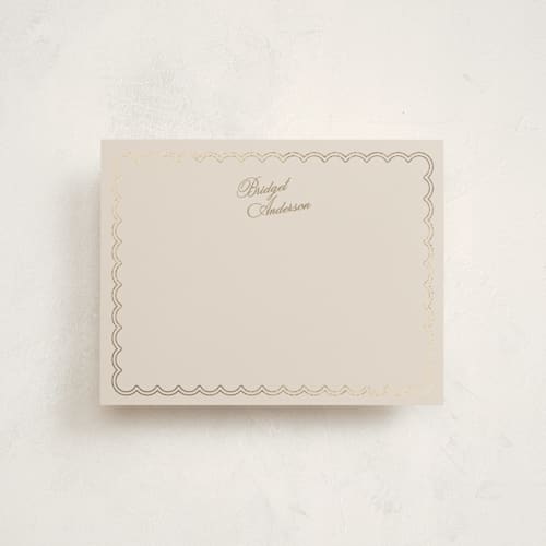 This is a linen foil stamped stationery with foil pressed by Cass Loh called gilded scallop printing on signature in 4.25x5.5