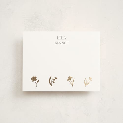 This is a snowdrop foil stamped stationery with foil pressed by Diana Titova called botanical foil printing on signature in 4.25x5.5