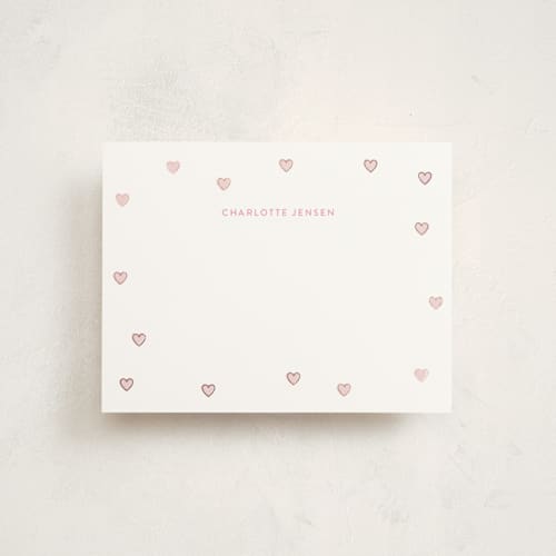 This is a blush foil stamped stationery with foil pressed by Angela Garrick called sweethearts printing on signature in 4.25x5.5