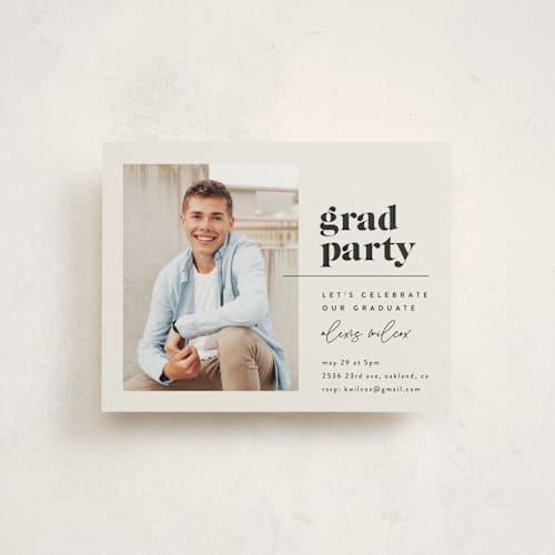 This is a taupe graduation insert cards with standard by Kelly Schmidt called retro graduate printing on signature in standard