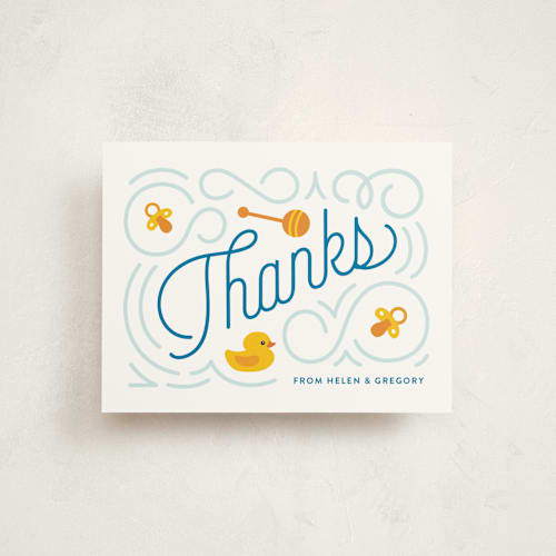 This is a cobalt wedding thank you cards with standard by Genna Blackburn called splash printing on signature in standard