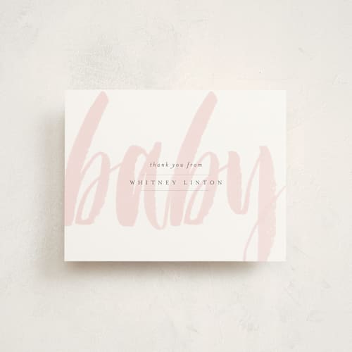 This is a blush wedding thank you cards with standard by Sara Hicks Malone called whisper printing on signature in standard