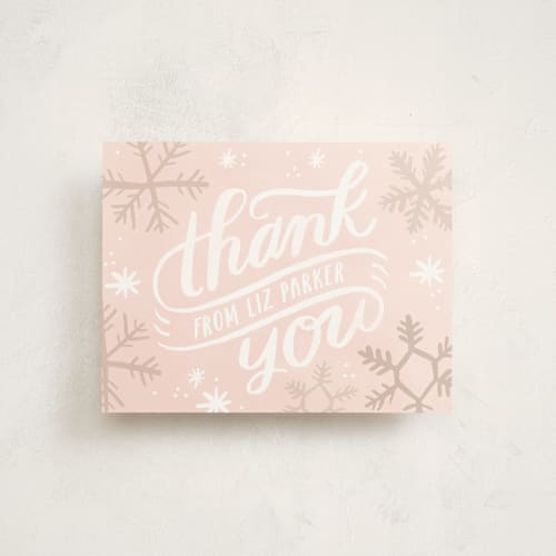 This is a blush wedding thank you cards with standard by Alethea and Ruth called baby it's cold outside printing on signature in standard