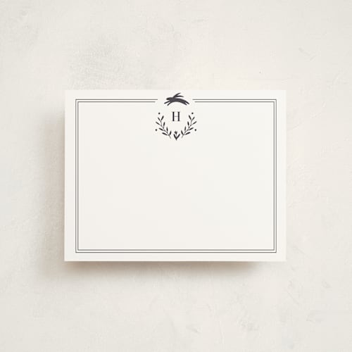 This is a charcoal kids thank you cards notes with standard by Susan Brown called classic baby monogram printing on signature in standard
