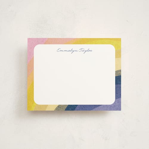This is a citrine dream kids thank you cards notes with standard by Carrie Moradi called collaged rainbow printing on signature in standard