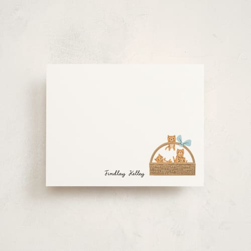 This is a orangey kids thank you cards notes with standard by mo kelley called a basket of kittens printing on signature in standard