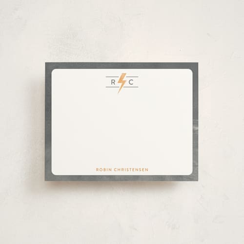 This is a cloudy day kids thank you cards notes with standard by Shirley Lin Schneider called lightning monogram printing on signature in standard