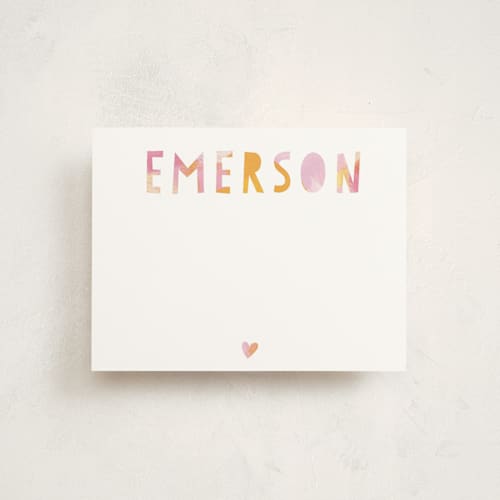 This is a tangerine kids thank you cards notes with standard by Melanie Severin called painted name printing on signature in standard