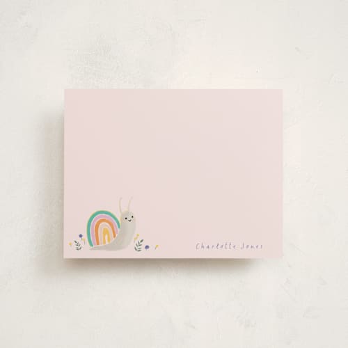 This is a blush kids thank you cards notes with standard by Cass Loh called rainbow snail printing on signature in standard