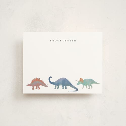 This is a lagoon kids thank you cards notes with standard by Joanna Griffin called dinosaur parade printing on signature in standard
