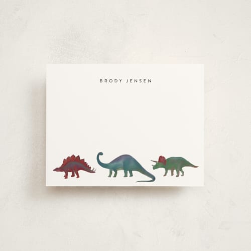 This is a ruby kids thank you cards notes with standard by Joanna Griffin called dinosaur parade printing on signature in standard