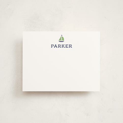 This is a leaf kids thank you cards notes with standard by Lauren Chism called seafarer printing on signature in standard