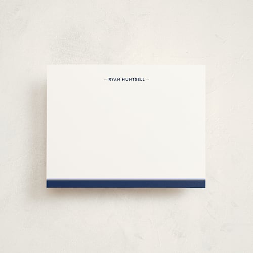 This is a navy kids thank you cards notes with standard by Ann Gardner called preppy stripe printing on signature in standard
