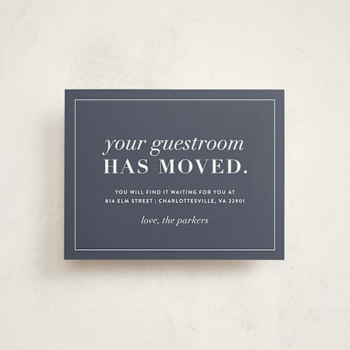 This is a denim moving announcements with standard by Amy Kross called new guestroom printing on signature in standard