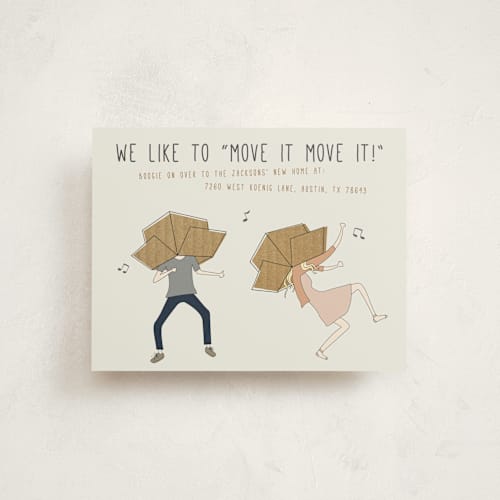 This is a peachy moving announcements with standard by Johanna McShan called move it move it printing on signature in standard