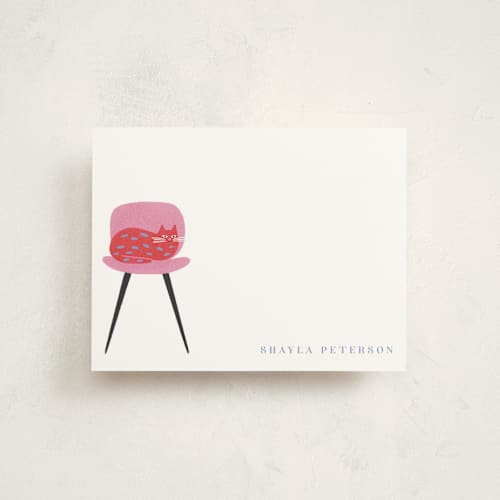This is a raspberry personalized stationery thank you cards with standard by Griffinbell Paper Co. called house cat printing on signature in 4.25x5.5