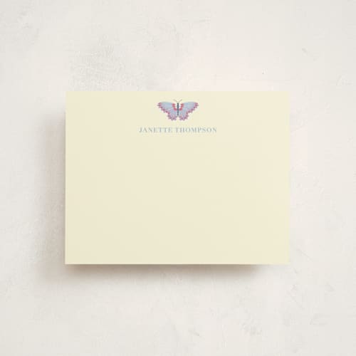 This is a periwinkle personalized stationery thank you cards with standard by IGGI called butterfly notecard printing on signature in 4.25x5.5