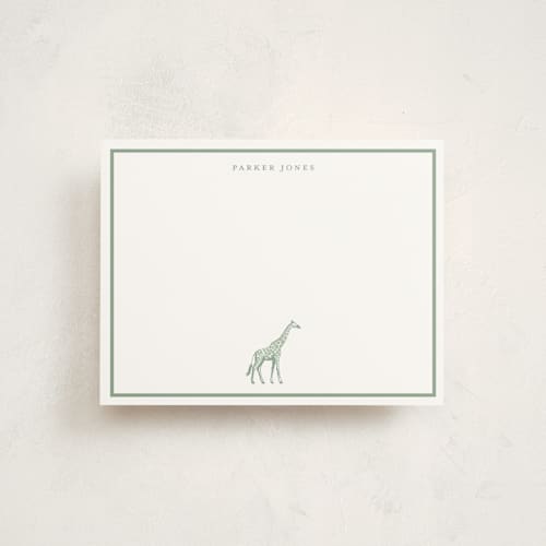 This is a palm personalized stationery thank you cards with standard by Jenna Holcomb called safari giraffe printing on signature in 4.25x5.5