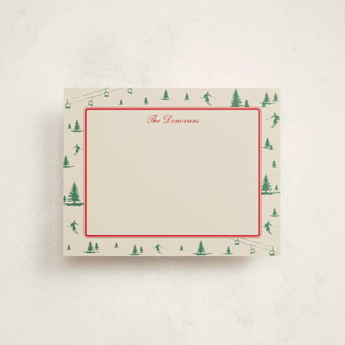 This is a sage personalized stationery thank you cards with standard by Jen Ramsey called ski time printing on signature in 4.25x5.5