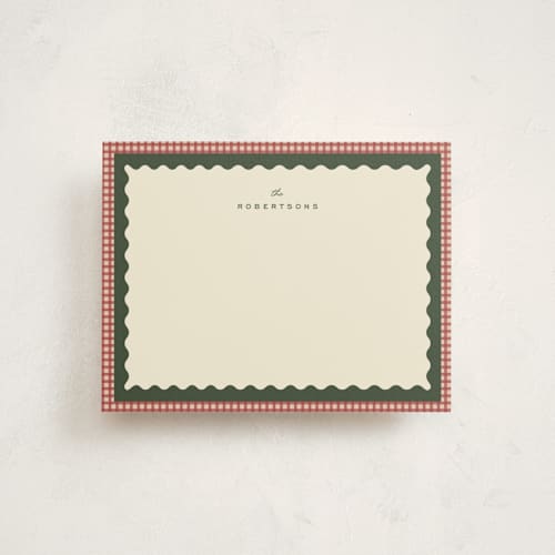 This is a cranberry personalized stationery thank you cards with standard by Ellen Schlegelmilch called gingham layers printing on signature in 4.25x5.5