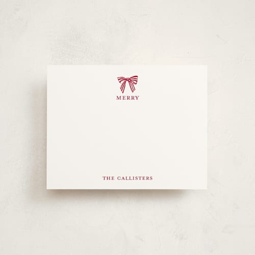 This is a candy cane personalized stationery thank you cards with standard by Mere Paper called stamped with a bow printing on signature in 4.25x5.5