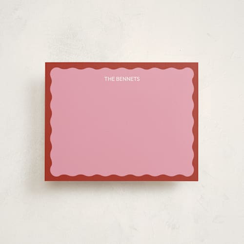 This is a raspberry personalized stationery thank you cards with standard by Helena Vitto called color wave printing on signature in 4.25x5.5