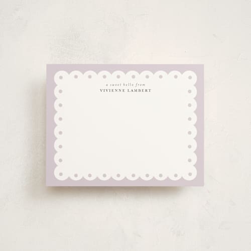 This is a lavender personalized stationery thank you cards with standard by Shirley Lin Schneider called southern charm printing on signature in 4.25x5.5
