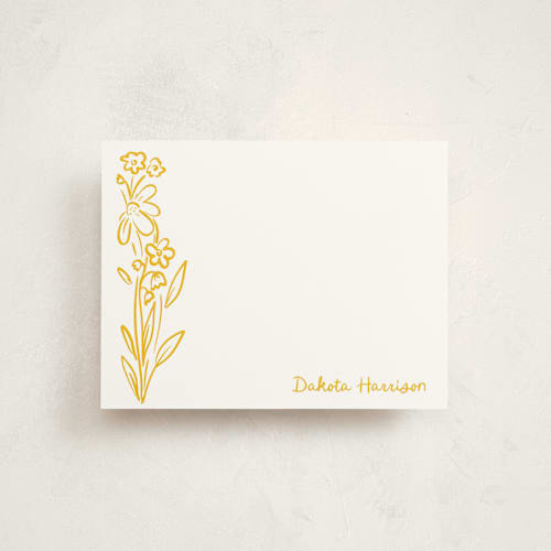 This is a sunflower personalized stationery thank you cards with standard by Jenna Holcomb called wildflower note printing on signature in 4.25x5.5