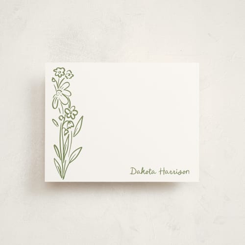 This is a moss personalized stationery thank you cards with standard by Jenna Holcomb called wildflower note printing on signature in 4.25x5.5