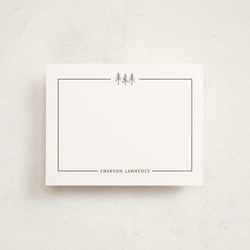 This is a ponderosa personalized stationery thank you cards with standard by Townsend Majors called three pines printing on signature in 4.25x5.5