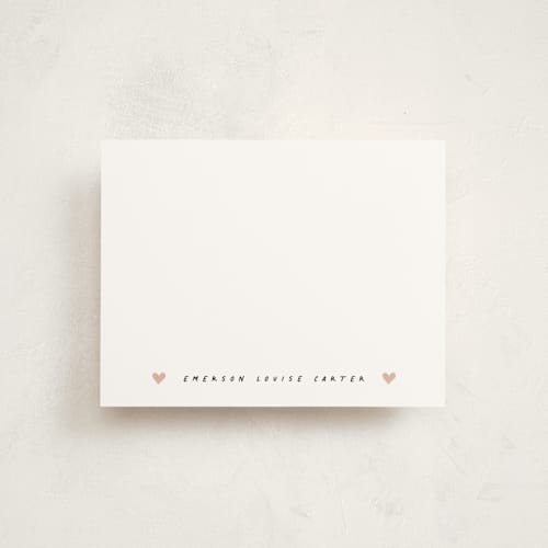 This is a rose personalized stationery thank you cards with standard by Stacey Meacham called heart banner printing on signature in 4.25x5.5