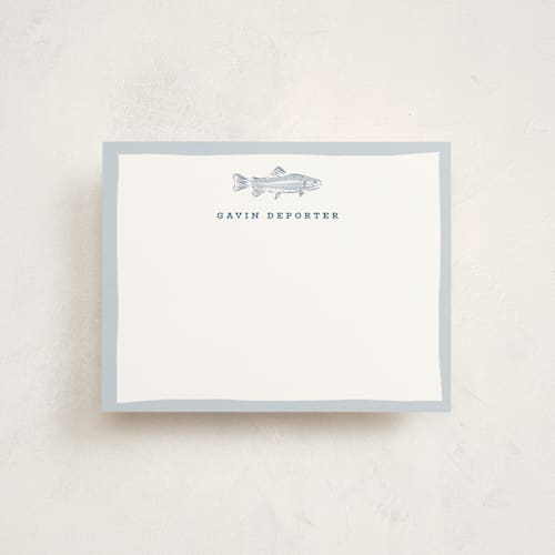 This is a river personalized stationery thank you cards with standard by Erin German called fishy printing on signature in 4.25x5.5