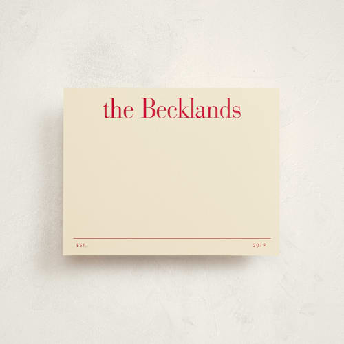 This is a apple personalized stationery thank you cards with standard by Baumbirdy called established date printing on signature in 4.25x5.5