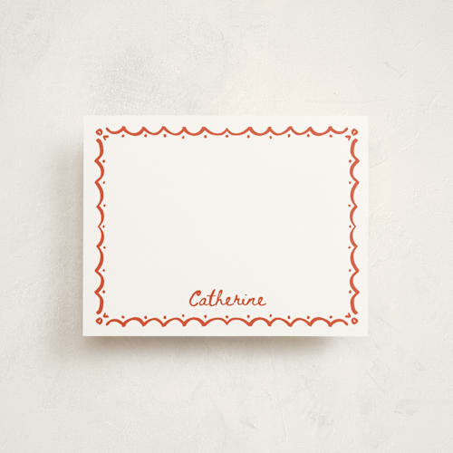 This is a coral personalized stationery thank you cards with standard by Becky Nimoy called inked scallops printing on signature in 4.25x5.5