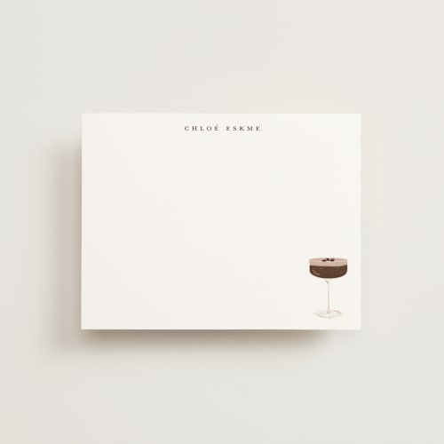 This is a chocolate personalized stationery thank you cards with standard by Baumbirdy called espresso martini printing on signature in 4.25x5.5