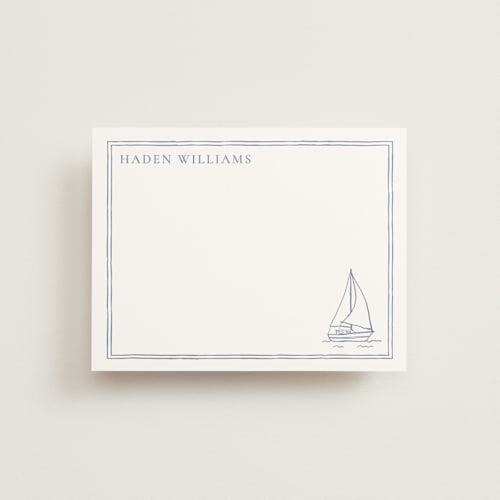 This is a coast personalized stationery thank you cards with standard by Cass Loh called sailboat printing on signature in 4.25x5.5
