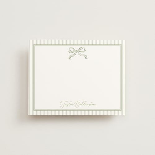 This is a pistachio personalized stationery thank you cards with standard by Helena Vitto called bow printing on signature in 4.25x5.5