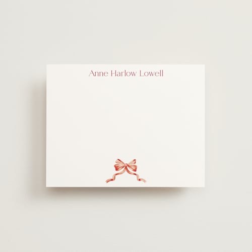 This is a burnt rose personalized stationery thank you cards with standard by Pink House Press called bow printing on signature in 4.25x5.5