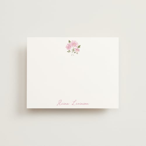 This is a blush personalized stationery thank you cards with standard by Itsy Belle Studio called peony printing on signature in 4.25x5.5