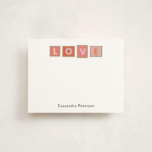 This is a garden personalized stationery thank you cards with standard by Hannah Williams called hearts stamps printing on signature in 4.25x5.5