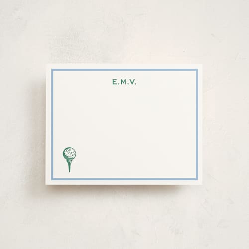 This is a light blue personalized stationery thank you cards with standard by Pati Cascino called nuance printing on signature in 4.25x5.5