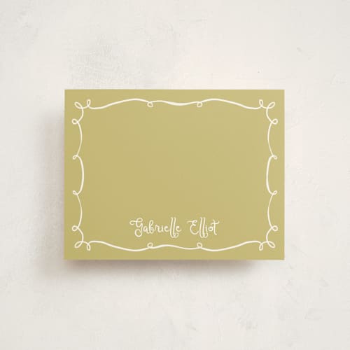 This is a chartreuse personalized stationery thank you cards with standard by Tamara Hilje called vine printing on signature in 4.25x5.5